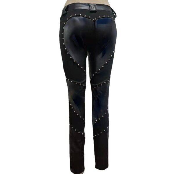 Rivet PU Leather Pants Women Skinny Low Waist Sexy Solid Color Casual Bodycon Punk Style Pencil Pants Gothtopia https://gothtopia.com