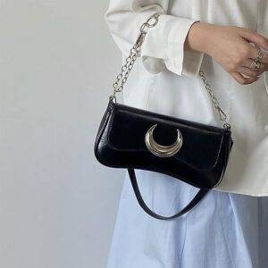 Fashion Design Women’s Moon Locking Buckle PU Leather Ladies Crossbody Underarm Bag Gothtopia https://gothtopia.com