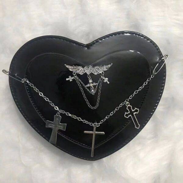 Y2K Subculture Women’s Trend Punk Gothic Cross Heart Shaped Crossbody Shoulder Bag Gothtopia https://gothtopia.com