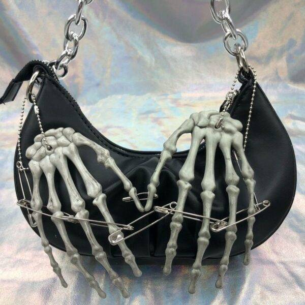 Harajuku Gothic Y2K Skull Dumpling Crossbody Chain Hand Skeleton Bone Shoulder Messenger Bag Gothtopia https://gothtopia.com