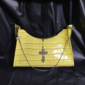 Gothic Women’s Y2k Moto Street Fashion Cross Crocodile Pattern Pu Leather Shoulder Bag Gothtopia https://gothtopia.com