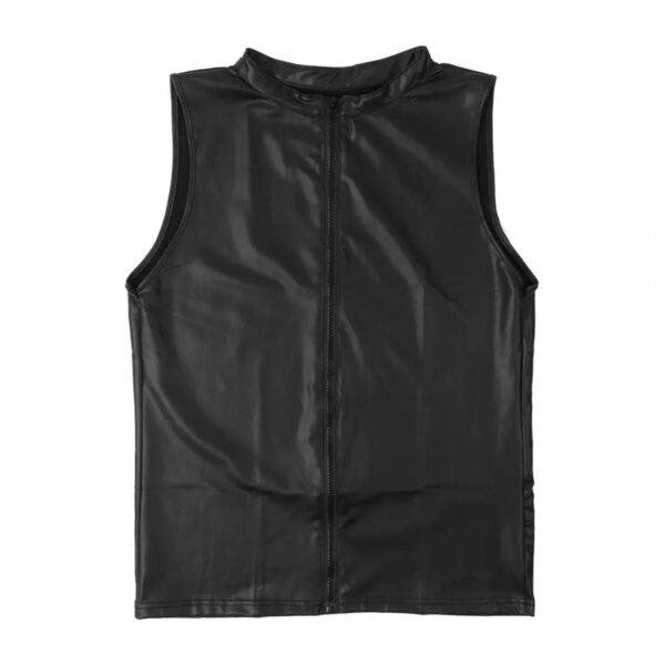 Sleeveless Men Summer Vest Leather Black Slim Zipper Cardigan Solid Color Plus Size Tank Tops Gothtopia https://gothtopia.com