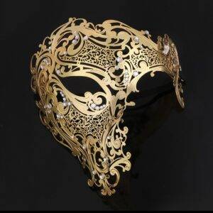 Black Gold Skull Metal Party Mask Rhinestone Half Face Venetian Masquerade Masks Gothtopia https://gothtopia.com