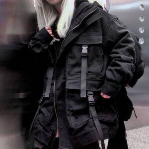 Black Korean Streetwear Harajuku Black Denim Loose Oversized Pockets Jean Jackets Gothtopia https://gothtopia.com