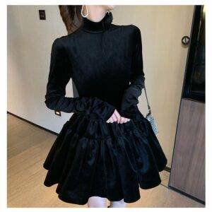 Gothic Fashion Half High Collar Bow Tunic Temperament Party Dress Gothtopia https://gothtopia.com