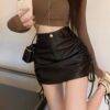 Chic PU High Waist Slim Fit Sexy Korean Drawstring Bodycon Mini Skirt – 3 Colors Gothtopia https://gothtopia.com