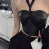 Sexy Leather Vest Woman’s Bandage Backless Harajuku Cropped Top Black Tanks Camisole Harajuku Cropped Top Gothtopia https://gothtopia.com