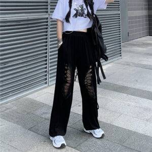 Oversized Hollow Out Gauze Butterfly Design Trousers Female Sweatpants Gothtopia https://gothtopia.com