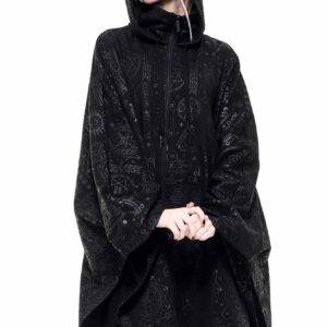 Gorgeous Women’s Printed Patchwork Hooded Collar Loose Pullover Gothic Style Long Sleeve Lady Cape Gothtopia https://gothtopia.com