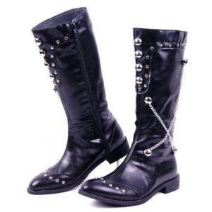 Gothic Mid Calf Leather Martin Riding Boots with Rivet and Cross Chains Gothtopia https://gothtopia.com