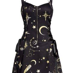Celestial Sun Moon Print Lace Up Summer Gothic Mini Dress Gothtopia https://gothtopia.com